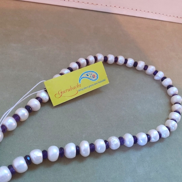 REAL Baroque Pearl and Amethyst Necklace with Sterling Silver Adjustable Li… - Picture 6 of 7